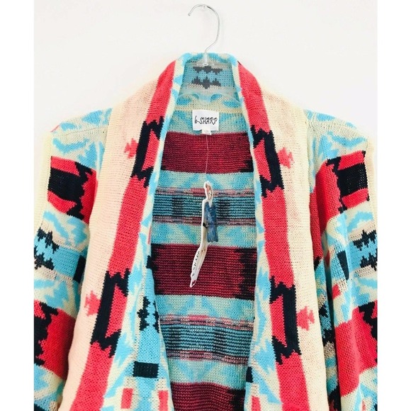 Anthropologie B sharp Aztec Tribal Draped Wrap Swing Cardigan Size ML Sleeveless - Picture 5 of 12